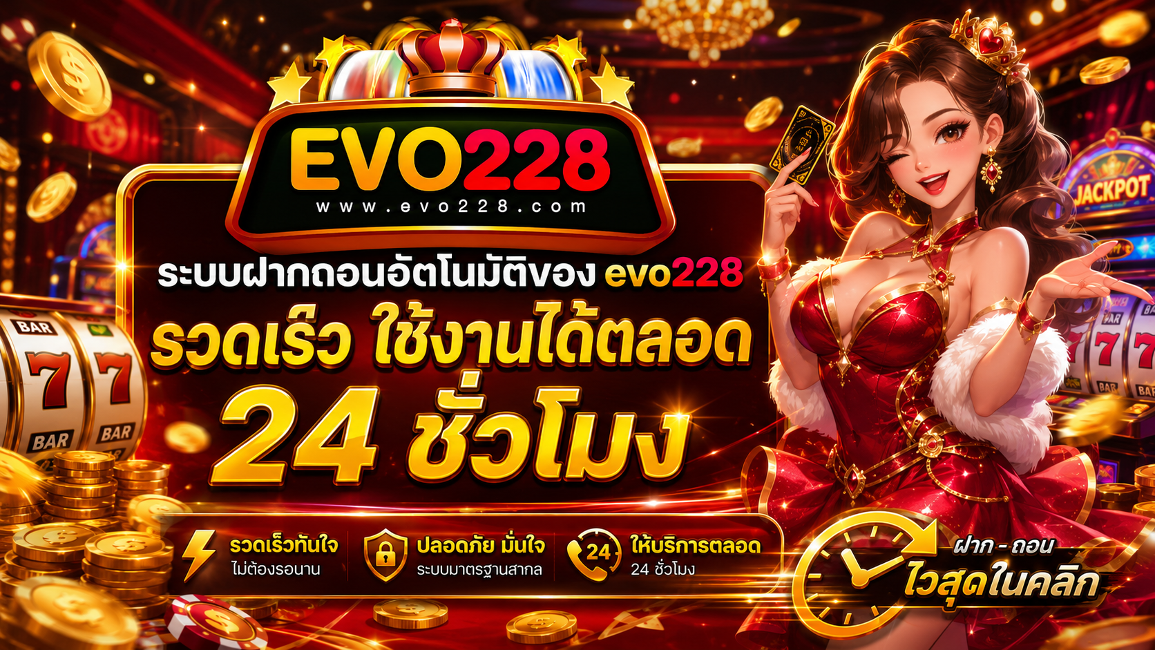 ระบบฝากถอนอัตโนมัติของ evo228 รวดเร็ว ใช้งานได้ตลอด 24 ชั่วโมง​