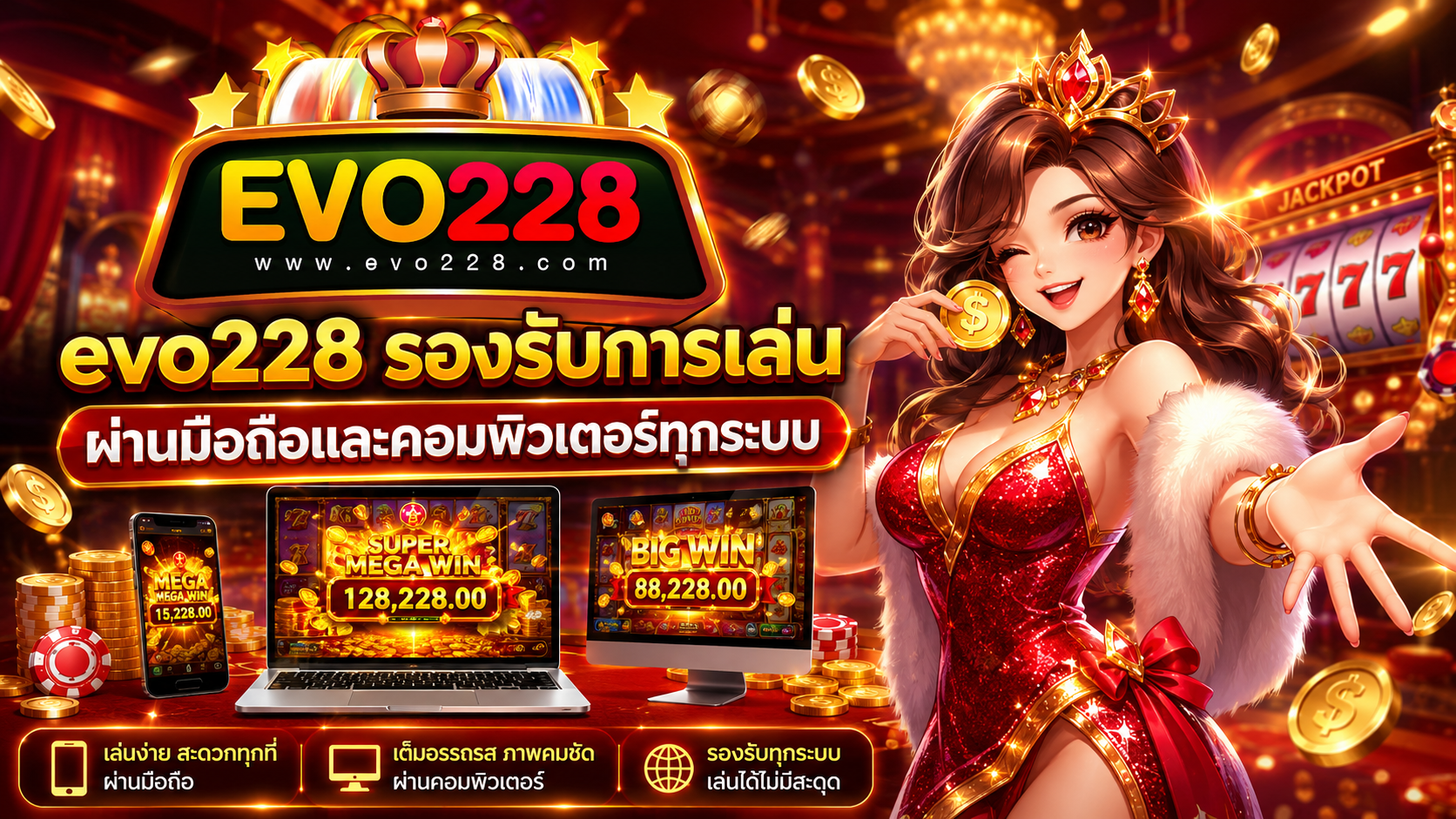 evo228 รองรับการเล่นผ่านมือถือและคอมพิวเตอร์ทุกระบบ​